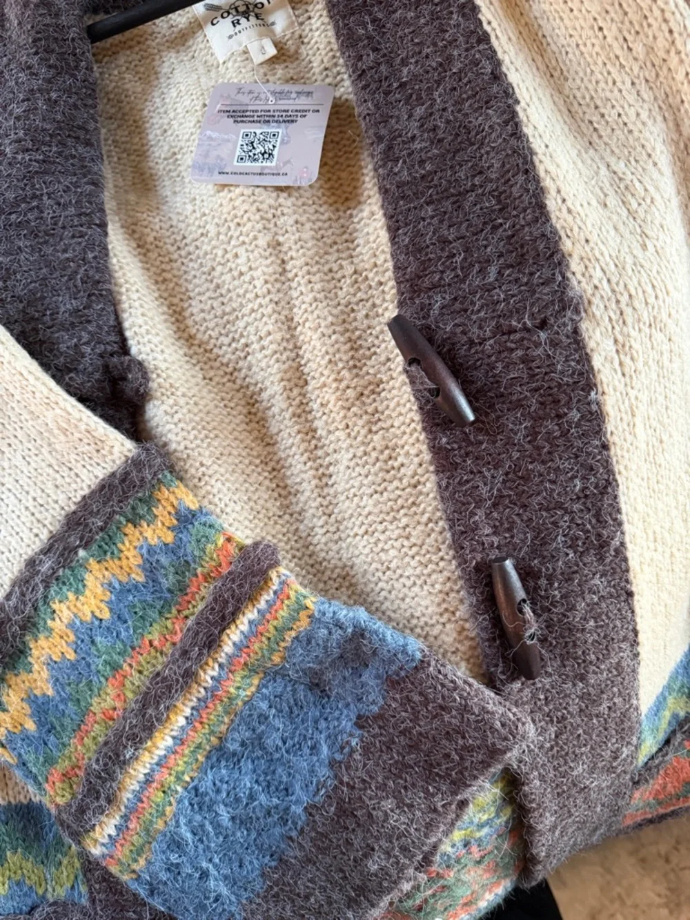 Cotton & Rye Cream Long Cardigan with Multicolor Pattern - Picture 2 of 3